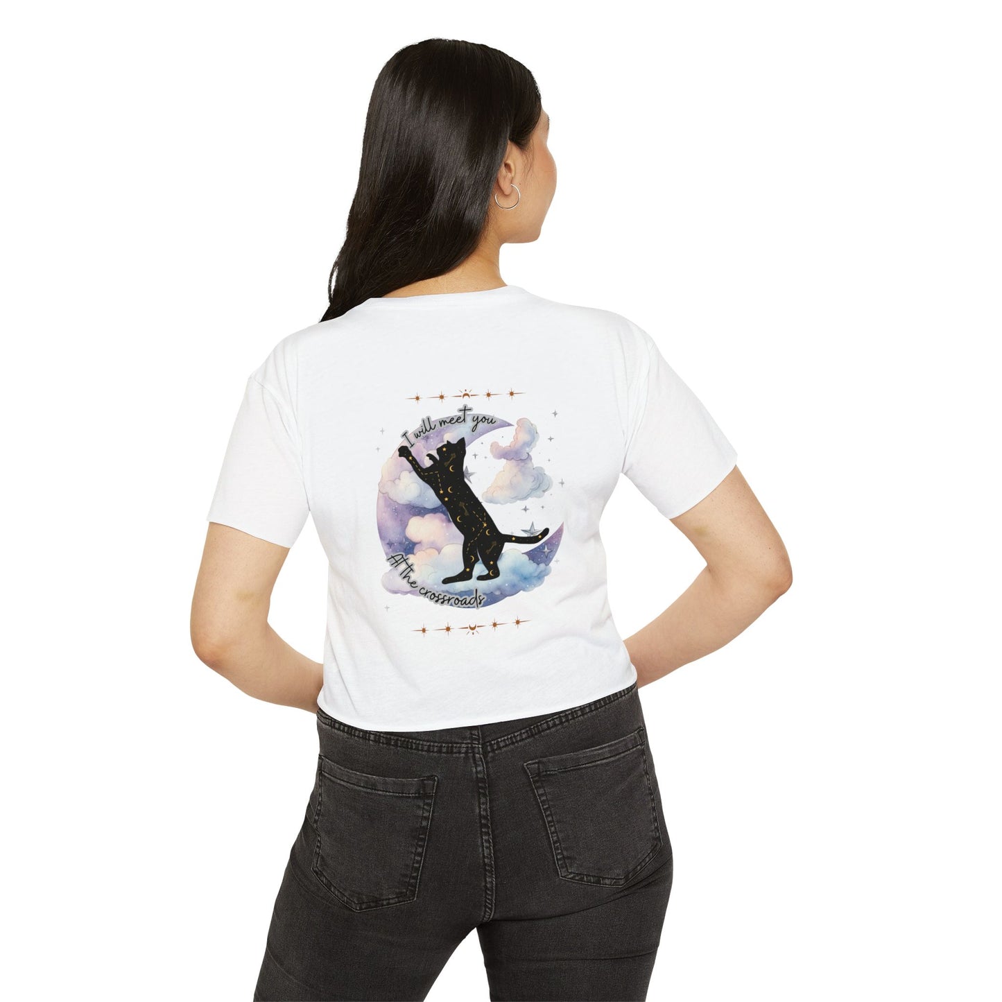 I Will Meet You at the Crossroads Women's Festival Crop Top - Celestial Design