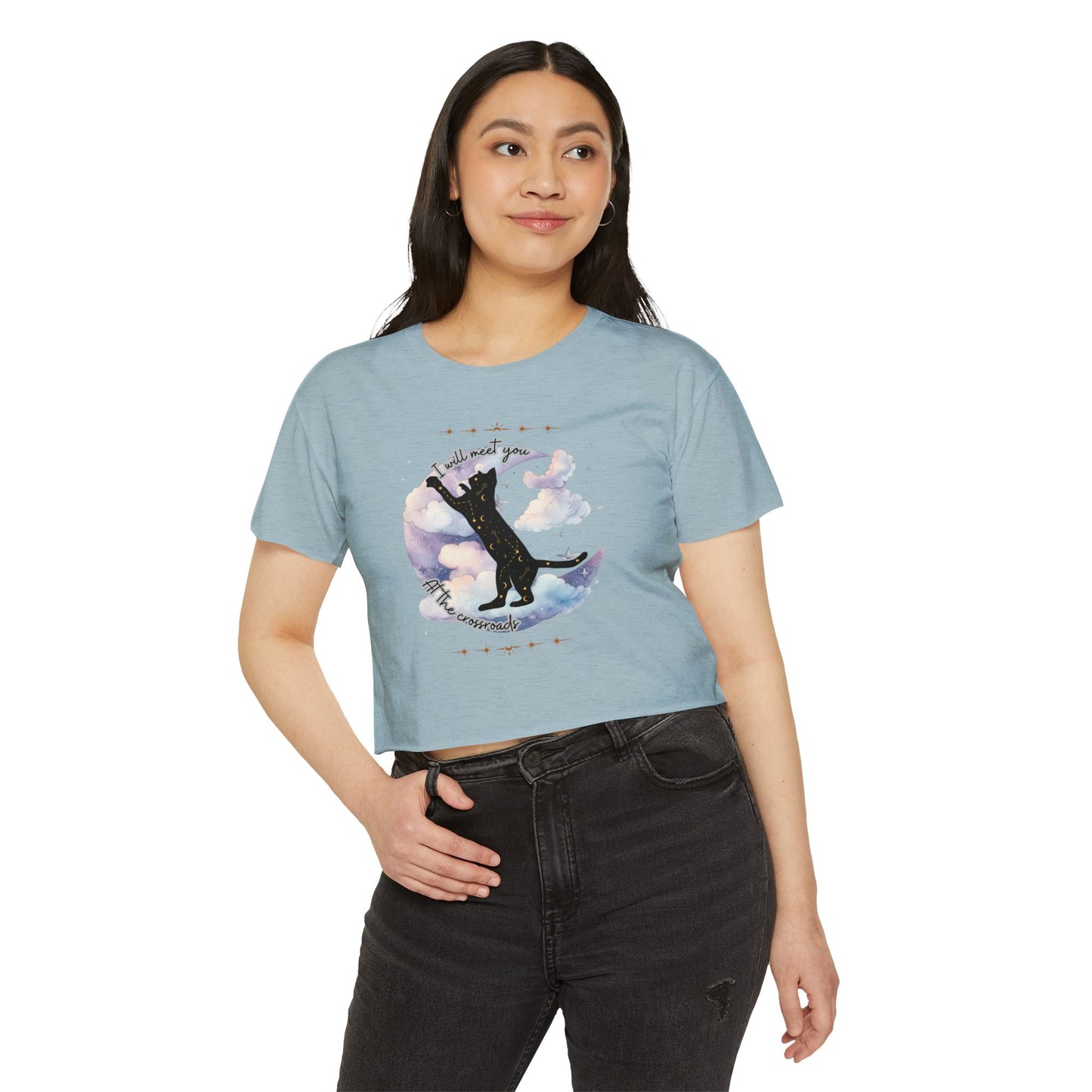 I Will Meet You at the Crossroads Women's Festival Crop Top - Celestial Design