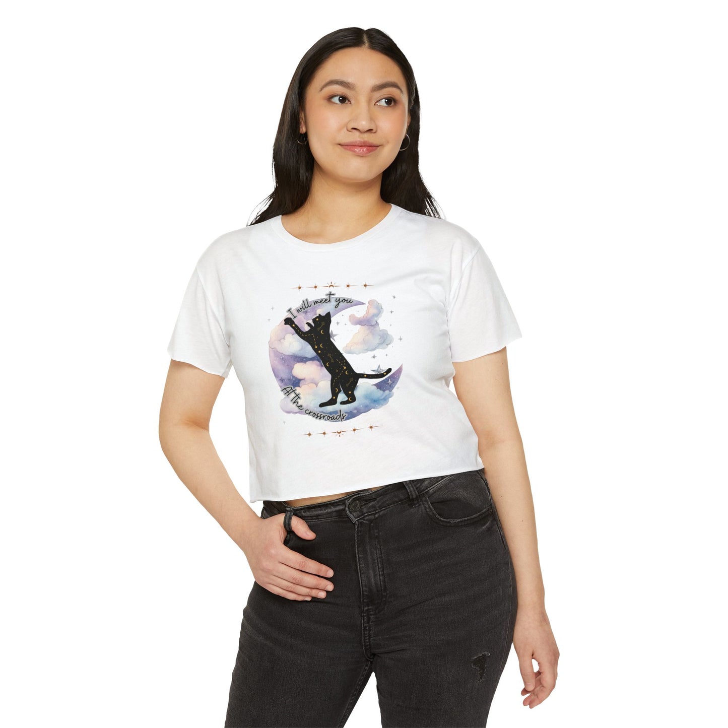 I Will Meet You at the Crossroads Women's Festival Crop Top - Celestial Design