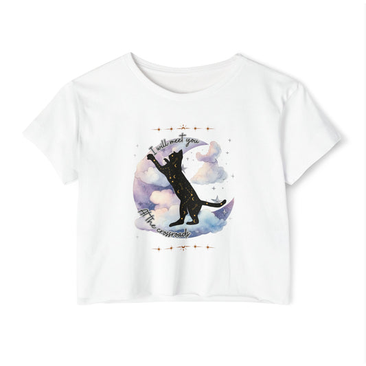 I Will Meet You at the Crossroads Women's Festival Crop Top - Celestial Design